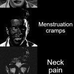 Rick Astley becoming uncanny: pain levels | Pov: pain levels; Nothing; Paper cut; Stubbing toe; Stepping on lego; Menstruation cramps; Neck pain; Broken bone; Getting stung by a wasp; Getting stabbed; Burnt alive | image tagged in rick astley becoming uncanny | made w/ Imgflip meme maker