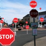 lots of stop signs