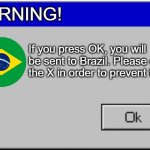 dietz nuts | WARNING! If you press OK, you will be sent to Brazil. Please click the X in order to prevent this. | image tagged in windows error message | made w/ Imgflip meme maker
