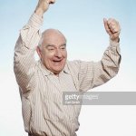 Old man cheering