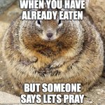 fat squirrel | WHEN YOU HAVE ALREADY EATEN; BUT SOMEONE SAYS LETS PRAY | image tagged in fat squirrel | made w/ Imgflip meme maker