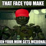 FNAF Springtrap in window | THAT FACE YOU MAKE; WHEN YOUR MOM GETS MCDONALD'S | image tagged in fnaf springtrap in window | made w/ Imgflip meme maker