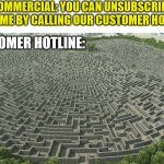 Yup! | COMMERCIAL: YOU CAN UNSUBSCRIBE ANY TIME BY CALLING OUR CUSTOMER HOTLINE! CUSTOMER HOTLINE: | image tagged in labyrinth,commercials,honesty in advertising | made w/ Imgflip meme maker