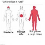 Ouch damn | Steppin on a Lego piece | image tagged in where does it hurt,memes,funny,lego,ouch,stepping on a lego | made w/ Imgflip meme maker