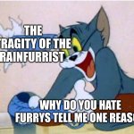 Tom and Jerry | THE TRAGITY OF THE RAINFURRIST WHY DO YOU HATE FURRYS TELL ME ONE REASON | image tagged in tom and jerry | made w/ Imgflip meme maker