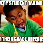 Testing | EVERY STUDENT TAKING A; TEST THEIR GRADE DEPENDS ON | image tagged in funny kid testing | made w/ Imgflip meme maker