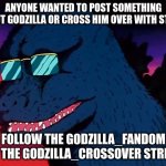 the fandom stream is about to reach 100! So follow and we'll have a huge celebration! | ANYONE WANTED TO POST SOMETHING ABOUT GODZILLA OR CROSS HIM OVER WITH STUFF? FOLLOW THE GODZILLA_FANDOM AND THE GODZILLA_CROSSOVER STREAM! | image tagged in cash money godzilla,follow,yes,stream milestone | made w/ Imgflip meme maker