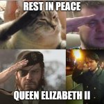 o7 | REST IN PEACE; QUEEN ELIZABETH II | image tagged in sad salute | made w/ Imgflip meme maker