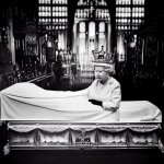 Queen Elizabeth II sitting in the coffin