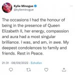 Kylie Minogue tribute to Queen Elizabeth II