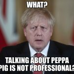 Boris Johnson confused | WHAT? TALKING ABOUT PEPPA PIG IS NOT PROFESSIONAL? | image tagged in boris johnson confused,peppa pig | made w/ Imgflip meme maker