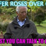 I prefer roses over guns; At least you can talk to a rose | I PREFER ROSES OVER GUNS; AT LEAST YOU CAN TALK TO A ROSE | image tagged in prince charles | made w/ Imgflip meme maker