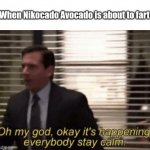 Nik Avocado | When Nikocado Avocado is about to fart | image tagged in oh my god okeay it's happenning everybody stay calm | made w/ Imgflip meme maker