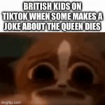 fr | BRITISH KIDS ON TIKTOK WHEN SOME MAKES A JOKE ABOUT THE QUEEN DIES | image tagged in gifs,queen elizabeth | made w/ Imgflip video-to-gif maker