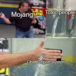 Chat Report Bad | Toxic people; Mojang; Chat Report system | image tagged in bad counter | made w/ Imgflip meme maker