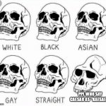 thos ppl r kinda dumb ngl | PPL WHO SAY CAESAR AS "KAESAER" | image tagged in white black asian gay straight skull template | made w/ Imgflip meme maker