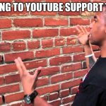 Yeah | TALKING TO YOUTUBE SUPPORT TEAM: | image tagged in guy talking to brick wall | made w/ Imgflip meme maker