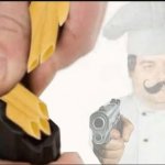 Chef load pasta into gun
