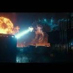 Godzilla destroying some building