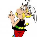 Asterix is savage! | THESE ROMANS; CAN F*CK RIGHT OFF, EH OBELIX? | image tagged in asterix gives the bird | made w/ Imgflip meme maker