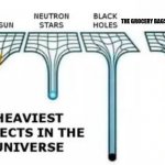 heaviest objects | THE GROCERY BAGS MOM GIVES YOU | image tagged in heaviest objects | made w/ Imgflip meme maker