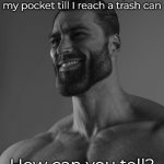 This type of Chads are rare! | Yes, I keep candy wraps in my pocket till I reach a trash can How can you tell? | image tagged in giga chad | made w/ Imgflip meme maker