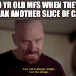 i am not in danger skyler i am the danger | 9 YR OLD MFS WHEN THEY SNEAK ANOTHER SLICE OF CAKE | image tagged in i am not in danger skyler i am the danger | made w/ Imgflip meme maker