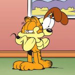 Odie hugging Garfield meme