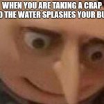 potty humor | WHEN YOU ARE TAKING A CRAP AND THE WATER SPLASHES YOUR BUTT. | image tagged in gru meme | made w/ Imgflip meme maker