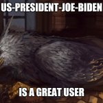 Day 1 of Buckbeak | US-PRESIDENT-JOE-BIDEN; IS A GREAT USER | image tagged in buckbeak | made w/ Imgflip meme maker