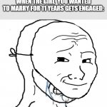 crying guy with mask | WHEN THE GIRL  YOU WANTED TO MARRY FOR 11 YEARS GETS ENGAGED: | image tagged in crying guy with mask | made w/ Imgflip meme maker