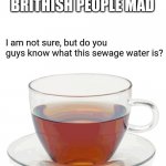 Cup of Tea | HOW TO MAKE BRITHISH PEOPLE MAD; I am not sure, but do you guys know what this sewage water is? | image tagged in cup of tea,funny,memes,british | made w/ Imgflip meme maker