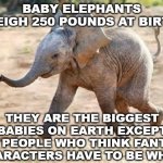 Racism and Fantasy | BABY ELEPHANTS WEIGH 250 POUNDS AT BIRTH; THEY ARE THE BIGGEST BABIES ON EARTH EXCEPT FOR PEOPLE WHO THINK FANTASY CHARACTERS HAVE TO BE WHITE | image tagged in racists,lord of the rings,rings of power,the little mermaid,house of the dragon,fantasy | made w/ Imgflip meme maker