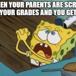 bad grade | WHEN YOUR PARENTS ARE SCRICT ON YOUR GRADES AND YOU GET A F | image tagged in begging | made w/ Imgflip meme maker