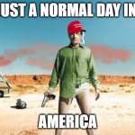 Walter white | JUST A NORMAL DAY IN; AMERICA | image tagged in walter white | made w/ Imgflip meme maker