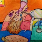 Girl on phone drawing (my friend made up this character) | image tagged in drawing,art,cartoon,trending,trending now,girl | made w/ Imgflip meme maker