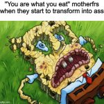 You are what you eat | ''You are what you eat'' motherfrs when they start to transform into ass | image tagged in spongebob dry | made w/ Imgflip meme maker