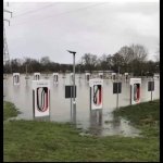 Flooded EV charging station meme