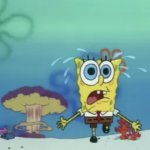Spongebob running from explosion meme
