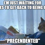 Cat newspaper | I'M JUST WAITING FOR TIMES TO GET BACK TO BEING JUST; "PRECENDENTED" | image tagged in cat newspaper | made w/ Imgflip meme maker