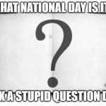 book question mark | WHAT NATIONAL DAY IS IT? ASK A STUPID QUESTION DAY | image tagged in book question mark,stupid,national day,seriously | made w/ Imgflip meme maker