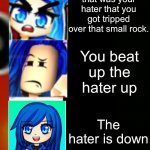 itsfunneh getting a kitkat story mode (part 3) | Previously again……; You go get the paper, tape, and ice pack. Its not working :(; Wait a minute…. that was your hater that you got tripped over that small rock. You beat up the hater up; The hater is down; You get back to the store to get a kitkat. Haven’t you forgot something? YOUR WALLET!!!!!! Rainbow gave the wallet to you; You took an elevator; Its very fast; And it stopped on 2nd floor and cant go down and your stuck forever; You called rainbow for help; Upvoted to save funneh from the super stuck elevator | image tagged in itsfunneh becoming angry extended | made w/ Imgflip meme maker