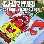 aw hell naw | AW HELL NAW WAT HEPND TO MR CRAPS BLANKETON AND SPONGELINGLEDINGLE BOP | image tagged in spunch bop 1 | made w/ Imgflip meme maker