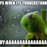 toxic guys when theres a storm | TOXIC GUYS WHEN ITS THUDERSTORM OUTSIDE; TOXIC GUY:AAAAAAAAAAAAAAAAAAAAA | image tagged in kermit rain | made w/ Imgflip meme maker
