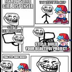 Troll Tutorial: How to make a slime girl dispenser | STEP 1: TAKE A FRIEND YOU TRUST FOR HELP; HOW TO MAKE A SLIME GIRL DISPENSER; STEP 2: GET BLUEPRINT; STEP 3: BUILD YOUR BEAUTIFUL PROJECT; FINAL STEP: MAKE MONIES; PROBLEM? | image tagged in 6 panel rage comic | made w/ Imgflip meme maker