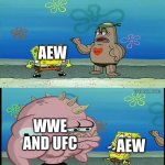 is wwe and ufc is better then aew???? | AEW; WWE AND UFC; AEW | image tagged in spongebob what about that guy meme,wwe,aew,ufc,memes,wrestling | made w/ Imgflip meme maker