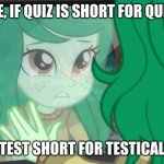 "Right beside My Shadow…" | TELL ME, IF QUIZ IS SHORT FOR QUIZZICAL; IS TEST SHORT FOR TESTICALS? | image tagged in right beside my shadow | made w/ Imgflip meme maker