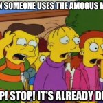 The Amogus meme is dead, people. | WHEN SOMEONE USES THE AMOGUS MEME: | image tagged in stop stop it's already dead | made w/ Imgflip meme maker