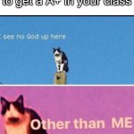 School | You're the only one to get a A+ in your class | image tagged in i see no god up here other than me | made w/ Imgflip meme maker
