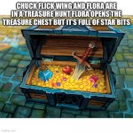 A chest full of star bits | CHUCK FLICK WING AND FLORA ARE IN A TREASURE HUNT FLORA OPENS THE TREASURE CHEST BUT IT’S FULL OF STAR BITS | image tagged in wow treasure chest,mario,chuck chicken | made w/ Imgflip meme maker